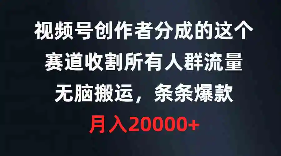 （9406期）视频号创作者分成的这个赛道，收割所有人群流量，无脑搬运，条条爆款，…-课程网