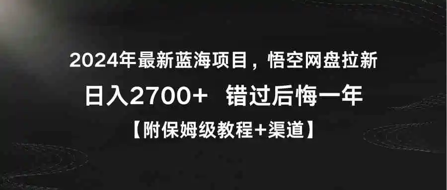 （9095期）2024年最新蓝海项目，悟空网盘拉新，日入2700+错过后悔一年【附保姆级教…-课程网