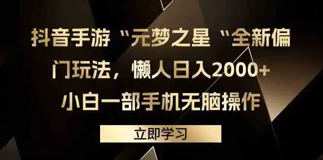 （9456期）抖音手游“元梦之星“全新偏门玩法，懒人日入2000+，小白一部手机无脑操作-课程网