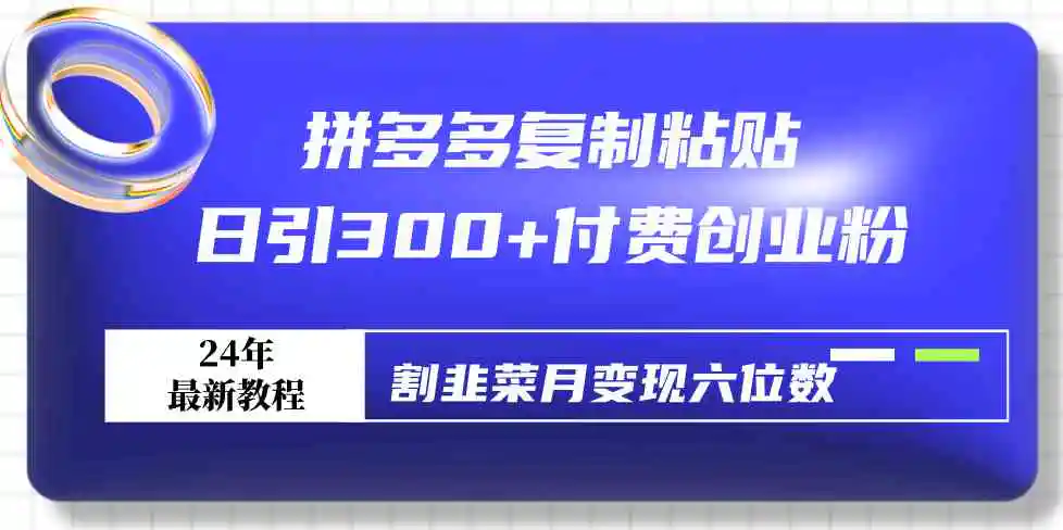 （9129期）拼多多复制粘贴日引300+付费创业粉，割韭菜月变现六位数最新教程！-课程网