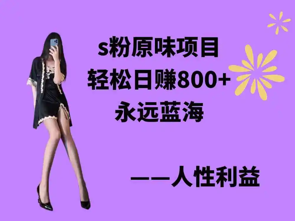 （9072期）s粉原味项目，轻松日赚800+，永远的蓝海项目，无脑操作也能直接出单 人…-课程网