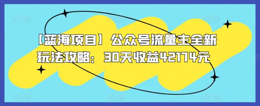 【蓝海项目】公众号流量主全新玩法攻略：30天收益42174元【揭秘】-课程网