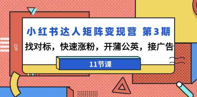 小红书达人矩阵变现营第3期，找对标，快速涨粉，开蒲公英，接广告（11节课）-课程网