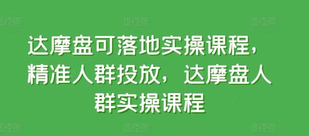 达摩盘可落地实操课程，精准人群投放，达摩盘人群实操课程-课程网