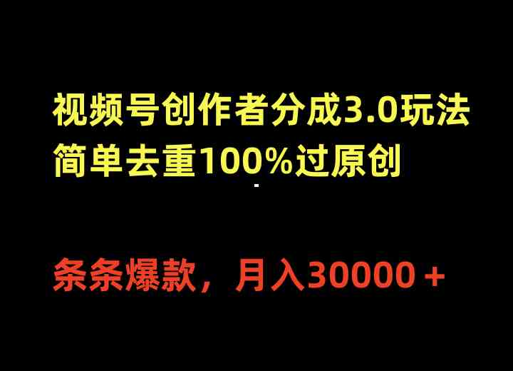 （10002期）视频号创作者分成3.0玩法，简单去重100%过原创，条条爆款，月入30000＋-课程网