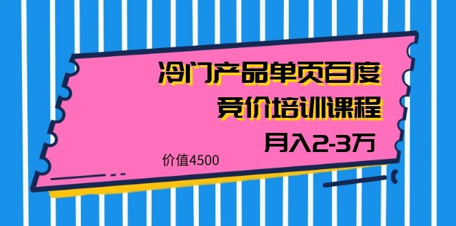 （1129期）我是钱28期冷门产品单页百度竞价培训课程，月入2-3万（价值4500）-课程网
