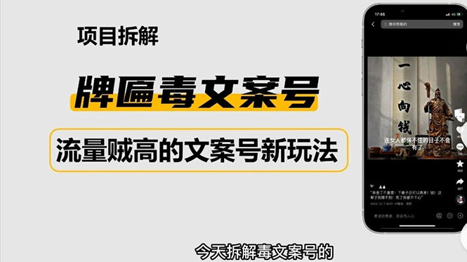 （4676期）2023抖音快手毒文案新玩法，牌匾文案号，起号快易变现-课程网