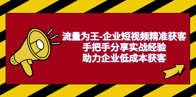（6477期）流量为王-企业 短视频精准获客，手把手分享实战经验，助力企业低成本获客-课程网