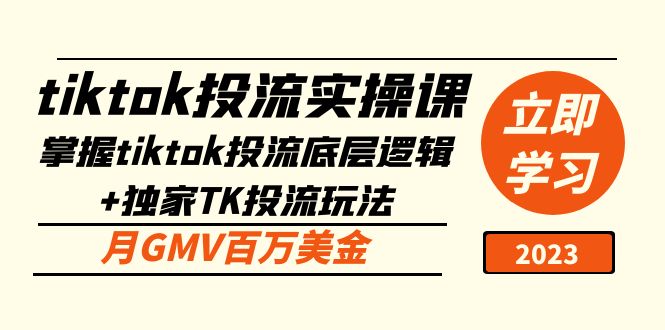 （5077期）tiktok投流实操课：掌握tiktok投流底层逻辑+独家TK投流玩法 月GMV百万美金-课程网