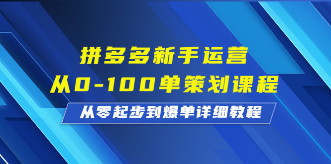 （6920期）拼多多新手运营从0-100单策划课程，从零起步到爆单详细教程-课程网