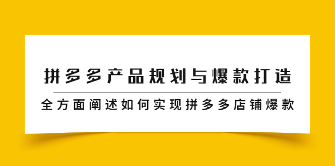 （2181期）拼多多产品规划与爆款打造，全方面阐述如何实现拼多多店铺爆款-课程网